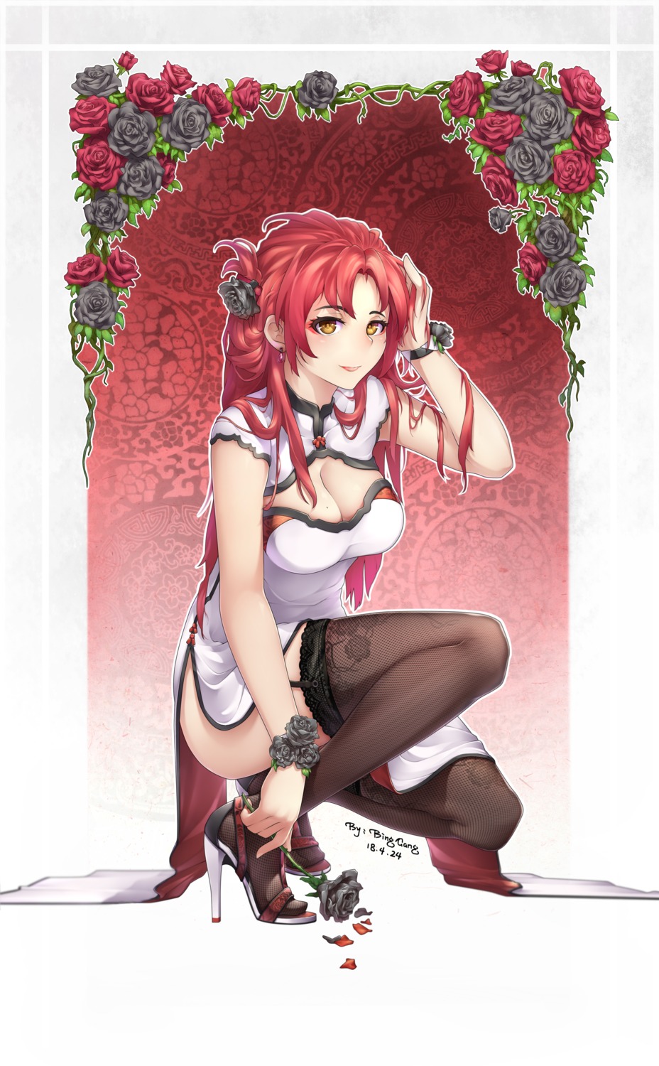 benghuai_xueyuan, bing_gang, chinadress, cleavage, heels, honkai_impact, murata_himeko, stockings