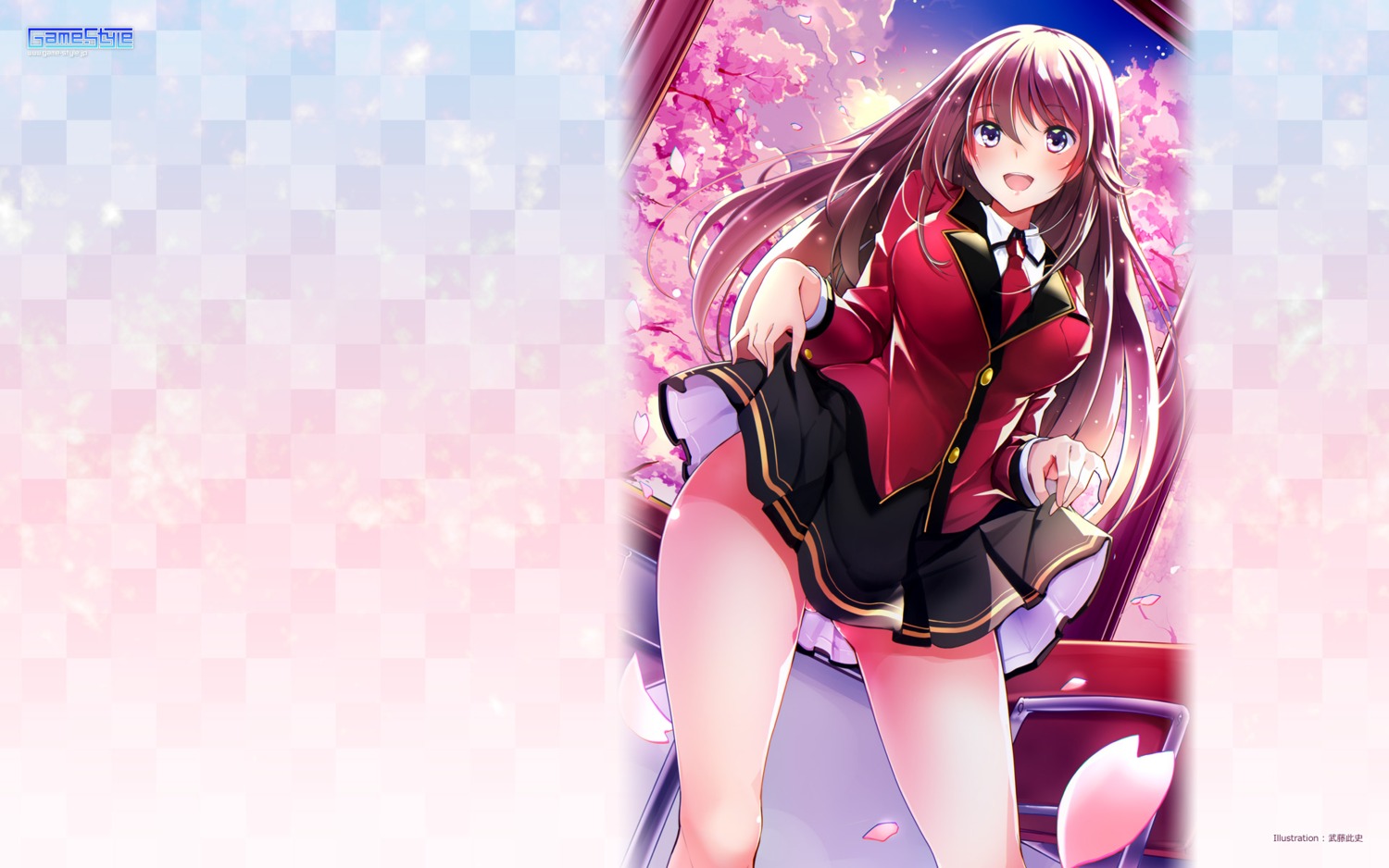 game-style, mutou_kurihito, seifuku, skirt_lift, wallpaper