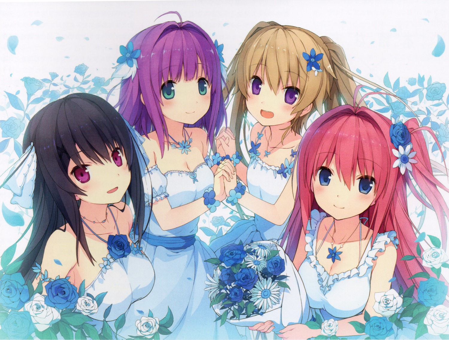ao_no_kanata_no_four_rhythm, arisaka_mashiro, cleavage, dress, ichinose_rika, kurashina_asuka, sprite, suzumori