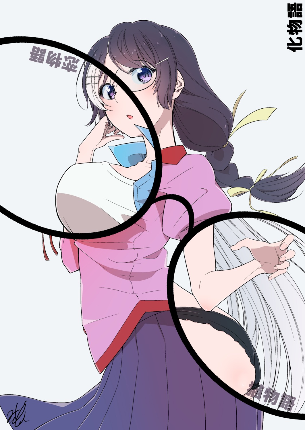 bakemonogatari, futatsuki_kouta, hanekawa_tsubasa, megane, monogatari_(series), open_shirt, pantsu, seifuku