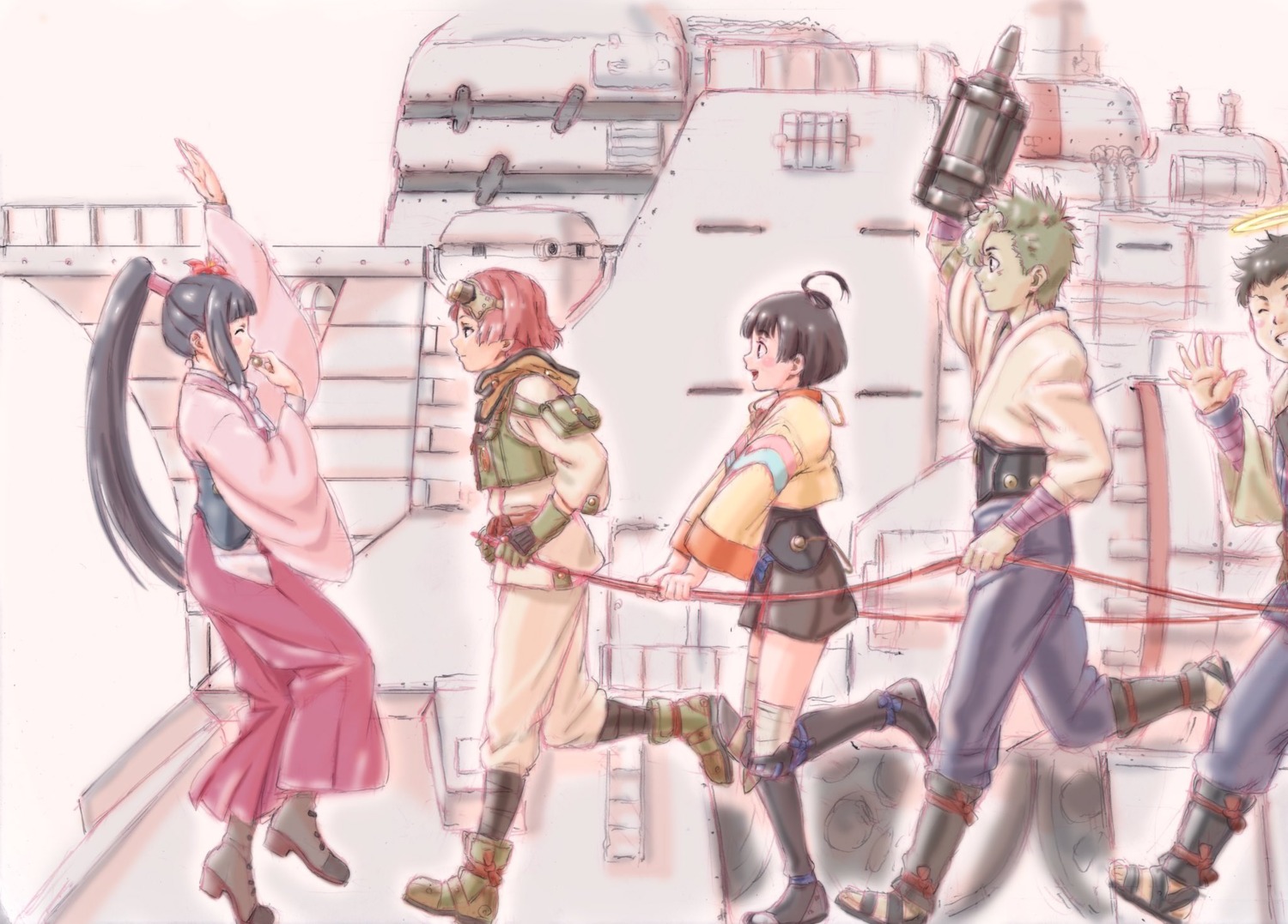 armor, ayame_(kabaneri), bandages, heels, ikoma_(kabaneri), japanese_clothes, koutetsujou_no_kabaneri, mumei