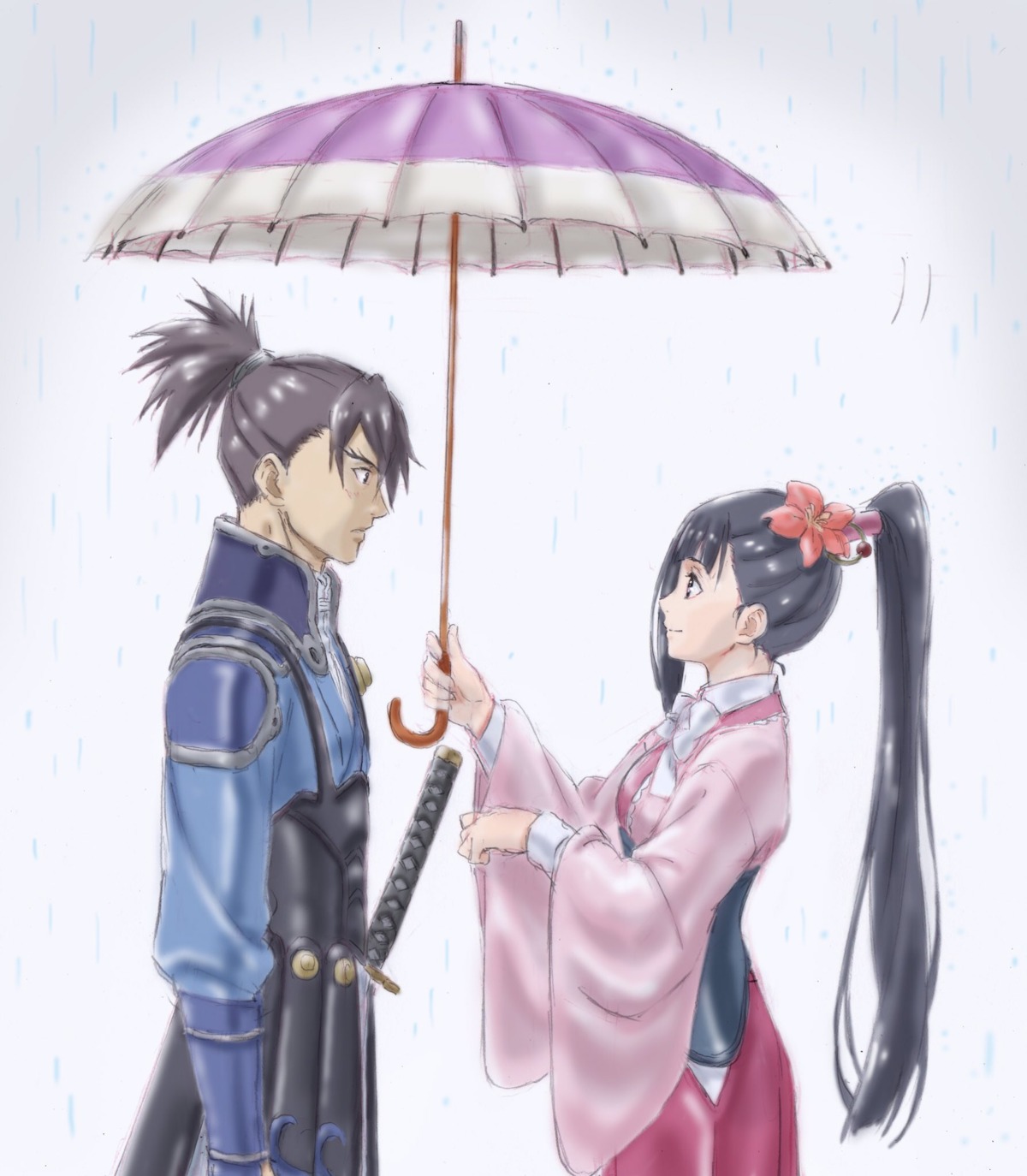 armor, ayame_(kabaneri), japanese_clothes, koutetsujou_no_kabaneri, kurusu_(kabaneri), sword, umbrella