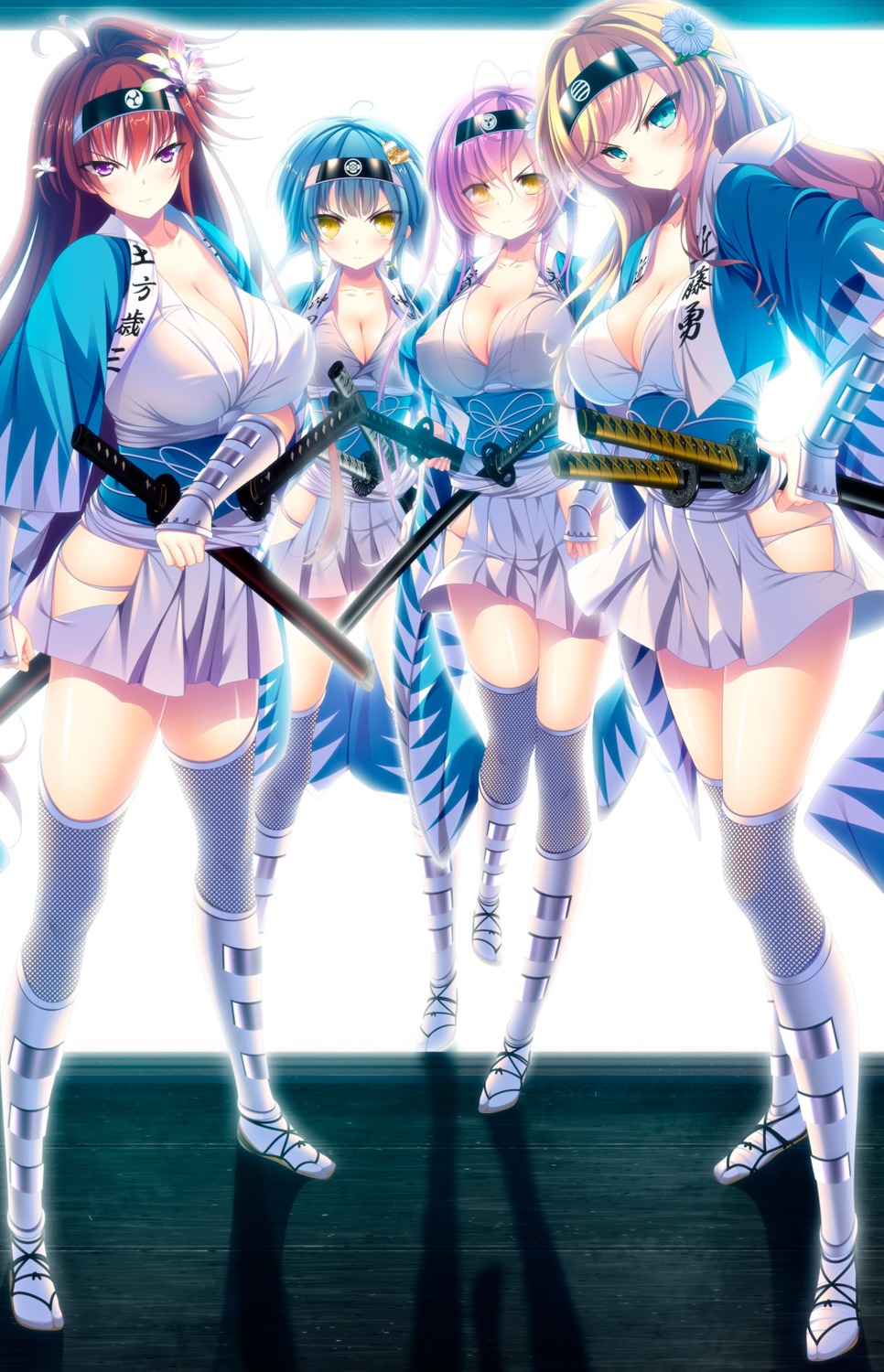 bakumatsu_jinchuu_houkoku_resshiden_miburo, cleavage, fishnets, inre_(company), japanese_clothes, sword, thighhighs