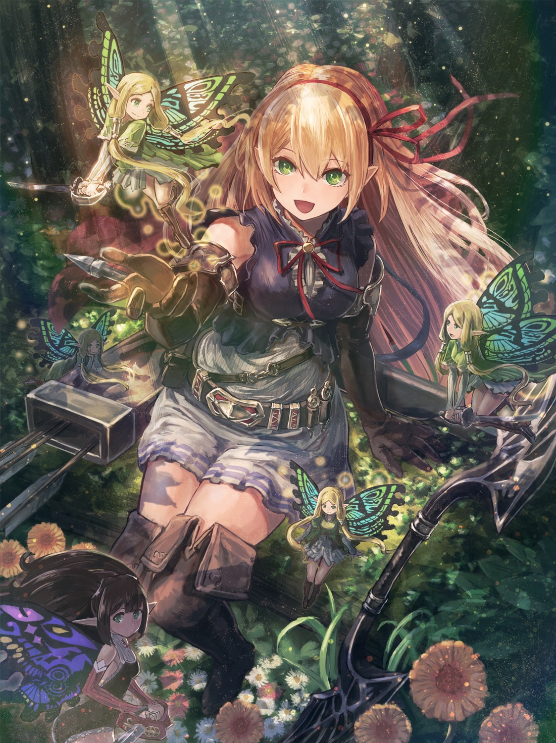 arisa_(shadowverse), fairy, kuroi_susumu, pointy_ears, shadowverse, sword, thighhighs, weapon