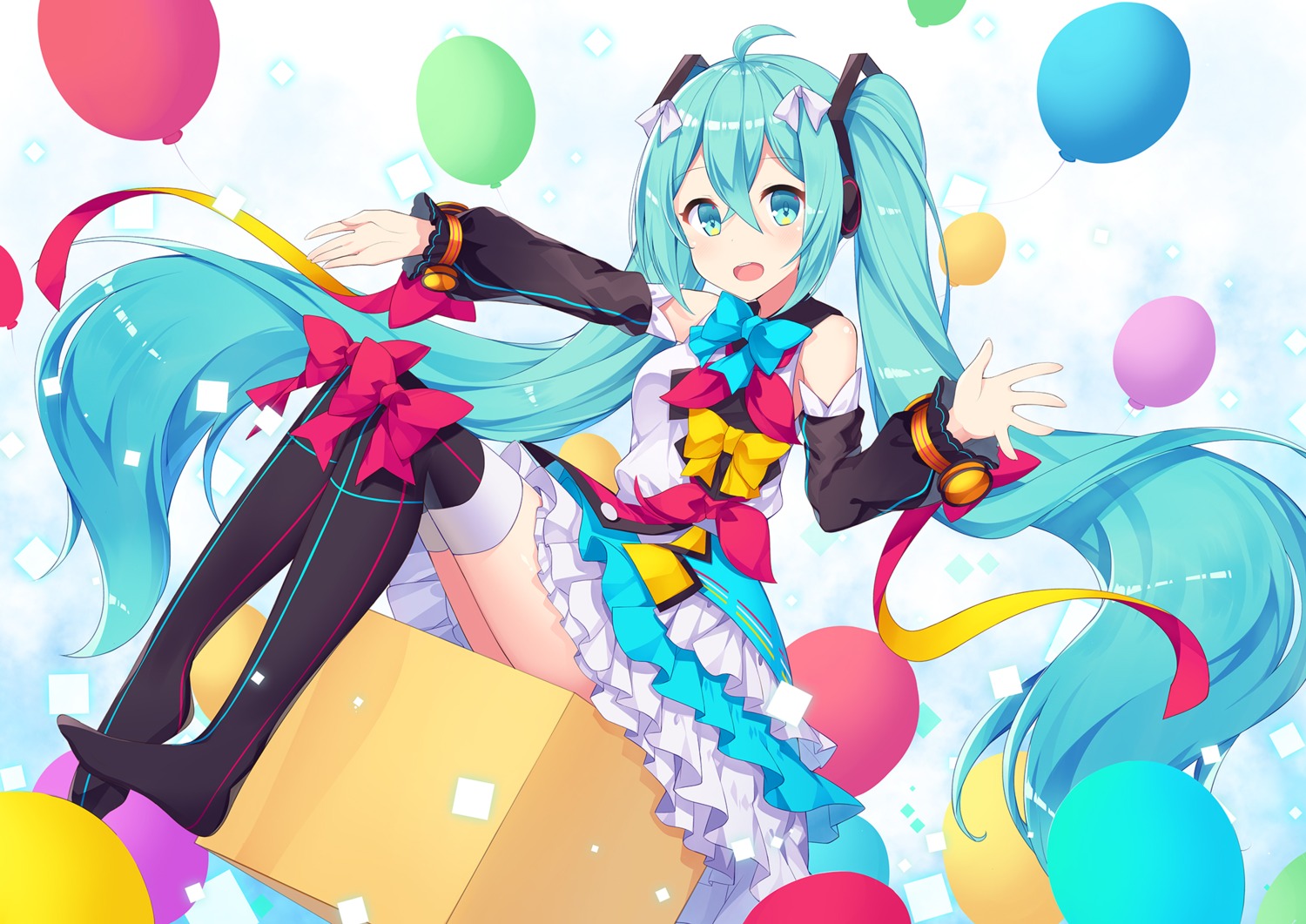 amemiya_yuki, dress, hatsune_miku, headphones, magical_mirai, thighhighs, vocaloid