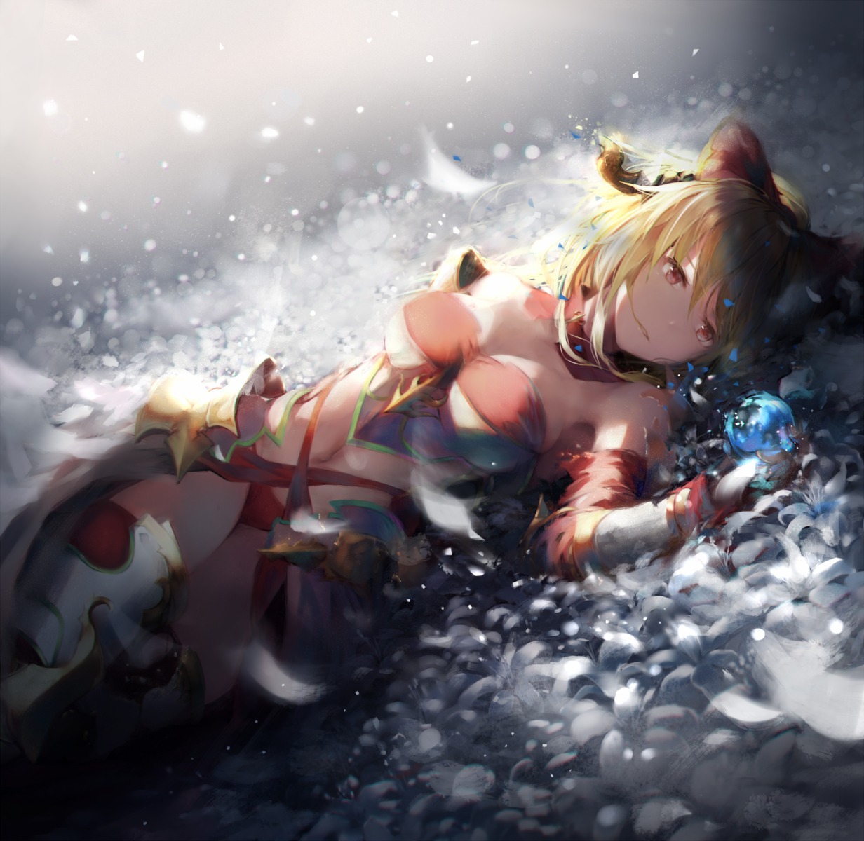 armor, cleavage, granblue_fantasy, natsumoka, pantsu, thighhighs, vira_(granblue_fantasy)
