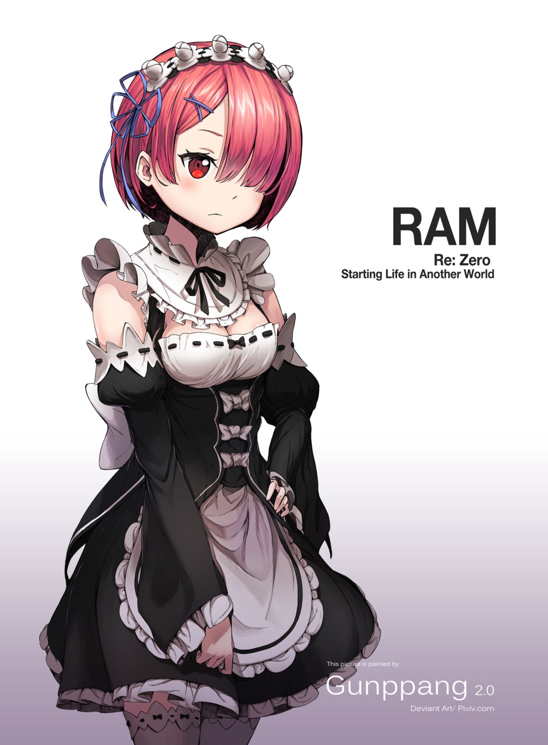 cleavage, gunppang, maid, ram_(re_zero), re:zero_kara_hajimeru_isekai_seikatsu, thighhighs
