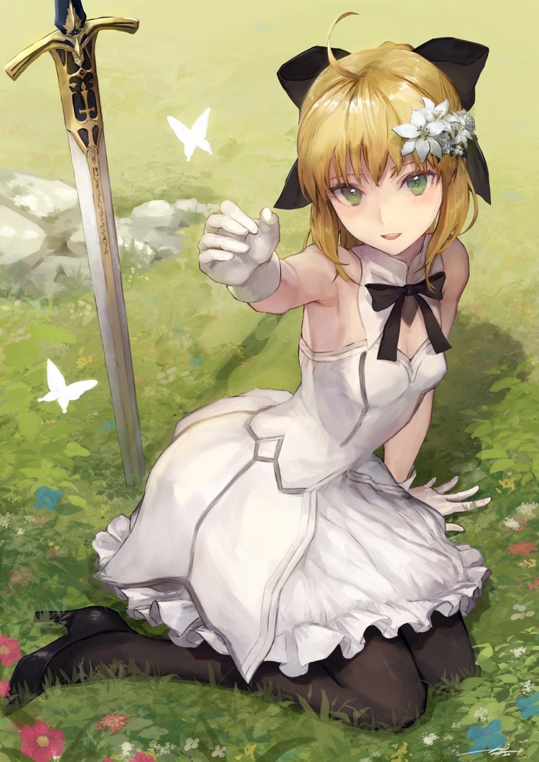 artoria_pendragon_(fate), cleavage, dress, fate/grand_order, fate/stay_night, heels, kouzuki_kei, sword