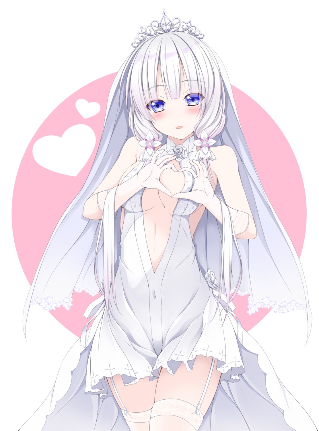 azur_lane, breast_hold, dress, illustrious_(azur_lane), no_bra, stockings, thighhighs, tomosuke, wedding_dress