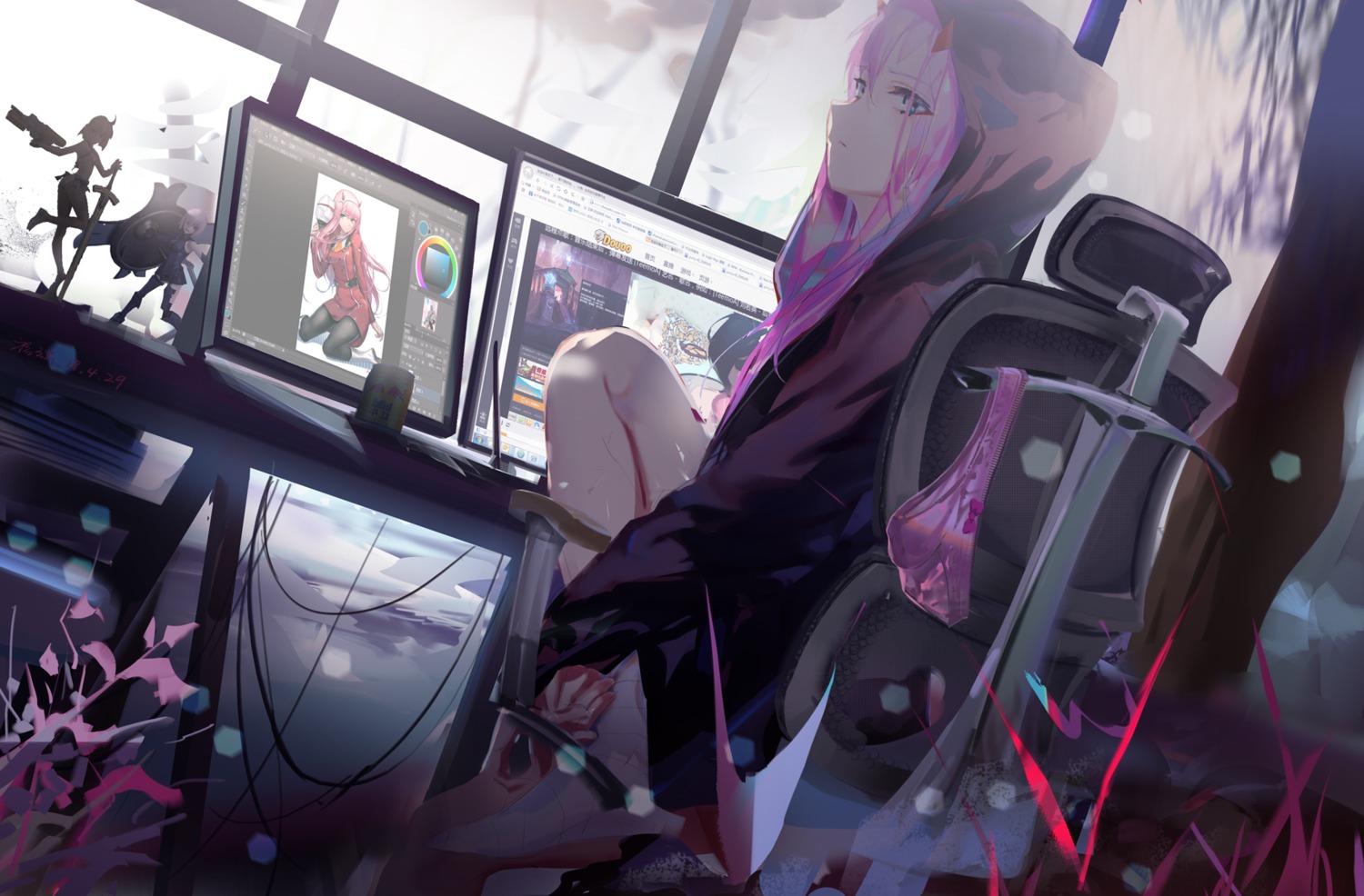 artoria_pendragon_(fate), darling_in_the_franxx, fate/grand_order, horns, mash_kyrielight, pantyhose, rabbit_(tukenitian), uniform