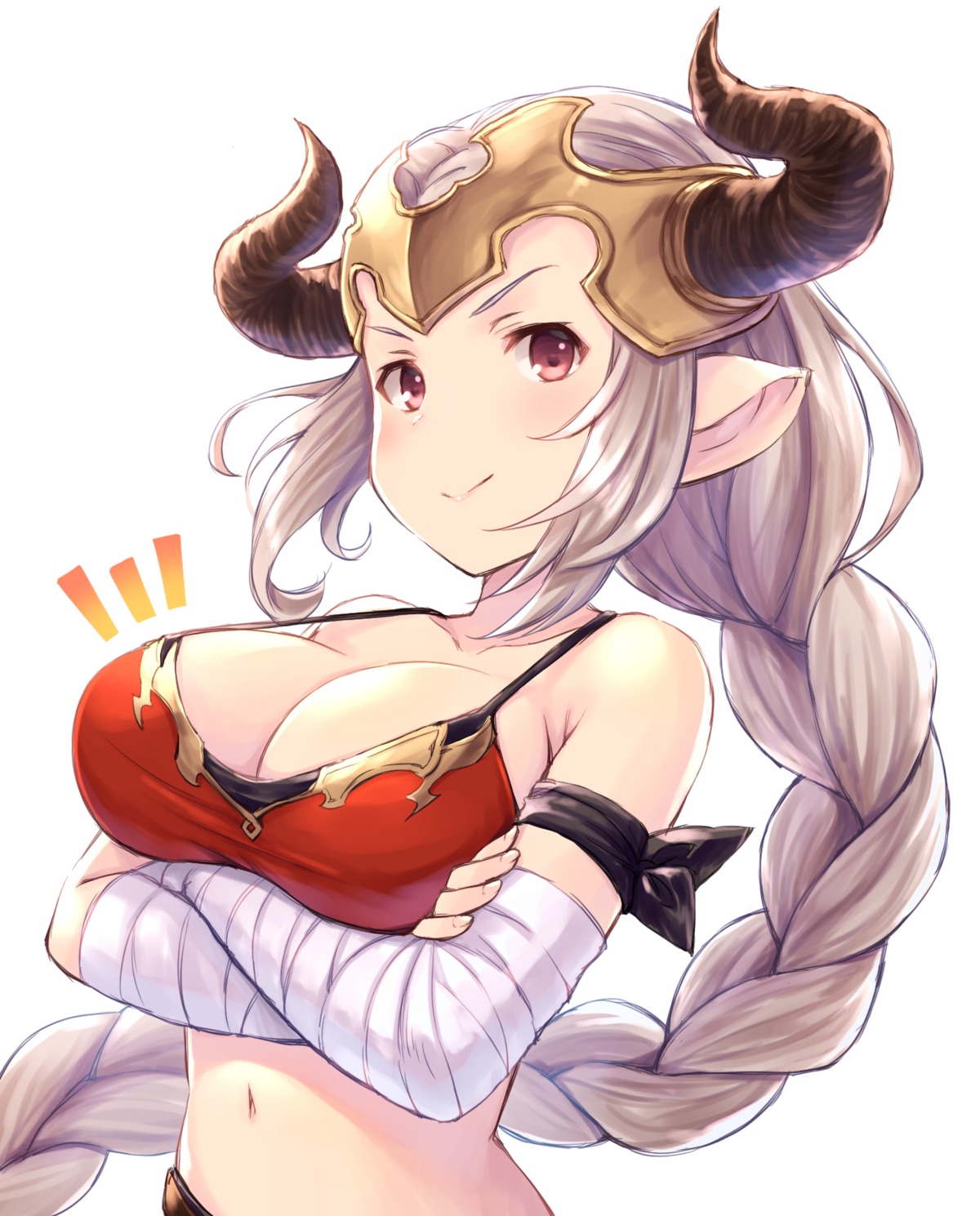 aleeza_(granblue_fantasy), bandages, bikini_top, cleavage, granblue_fantasy, horns, pointy_ears, swimsuits, tomo_(tmtm_mf_mf)