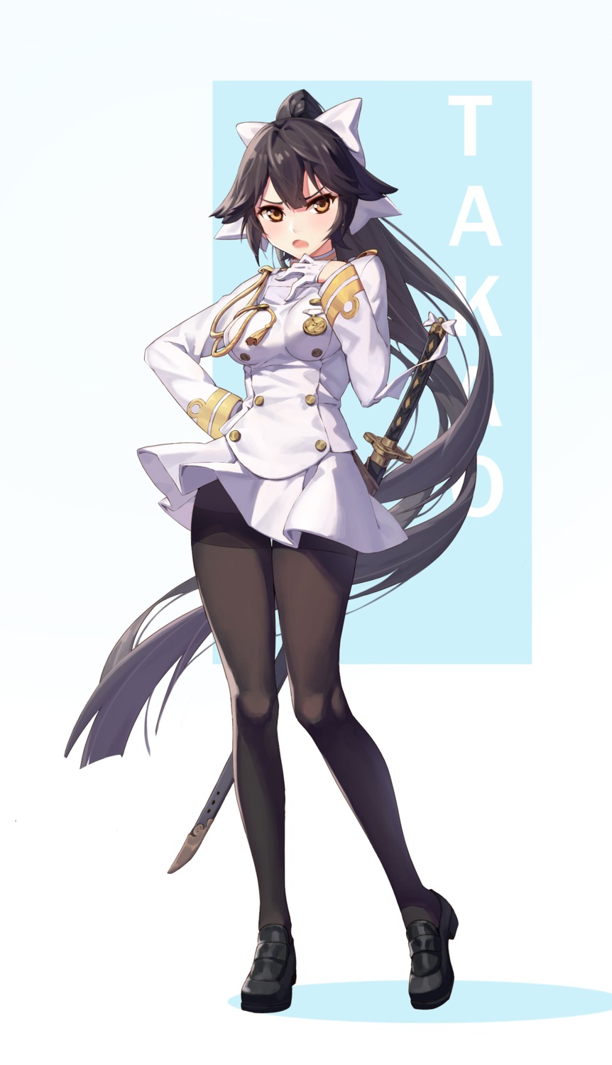 azur_lane, chunrijun_(springer), heels, pantyhose, sword, takao_(azur_lane), uniform