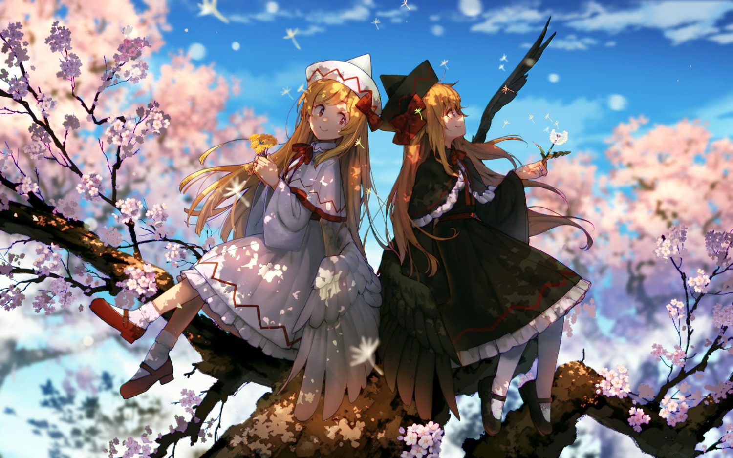 dress, eho_(icbm), lily_black, lily_white, pantyhose, touhou, wallpaper, wings