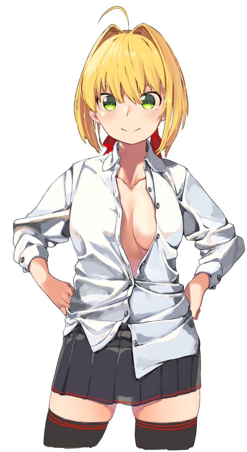 fate/extra, fate/extra_ccc, fate/stay_night, kei_(soundcross), nero_claudius_(fate), no_bra, open_shirt, thighhighs