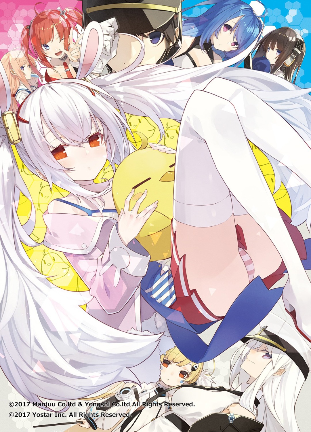 admiral_(azur_lane), animal_ears, azur_lane, azur_lane_laffey_to_hajimeru_shikikan_seikatsu, bunny_ears, eldridge_(azur_lane), enterprise_(azur_lane), heels, helena_(azur_lane), laffey_(azur_lane), long_island_(azur_lane), manjuu_(azur_lane), mccall_(azur_lane), pantsu, san_diego_(azur_lane), senmu_(senmudayo), shimapan, thighhighs, uniform