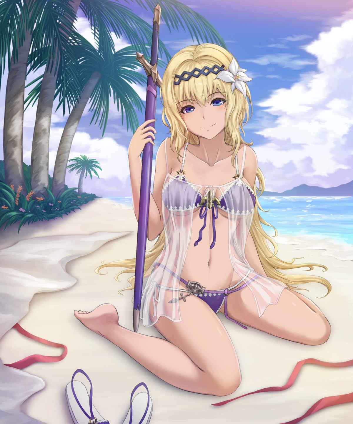 bikini, granblue_fantasy, jeanne_d'arc, jeanne_d'arc_(granblue_fantasy), see_through, swimsuits, sword, underboob, yuki7128