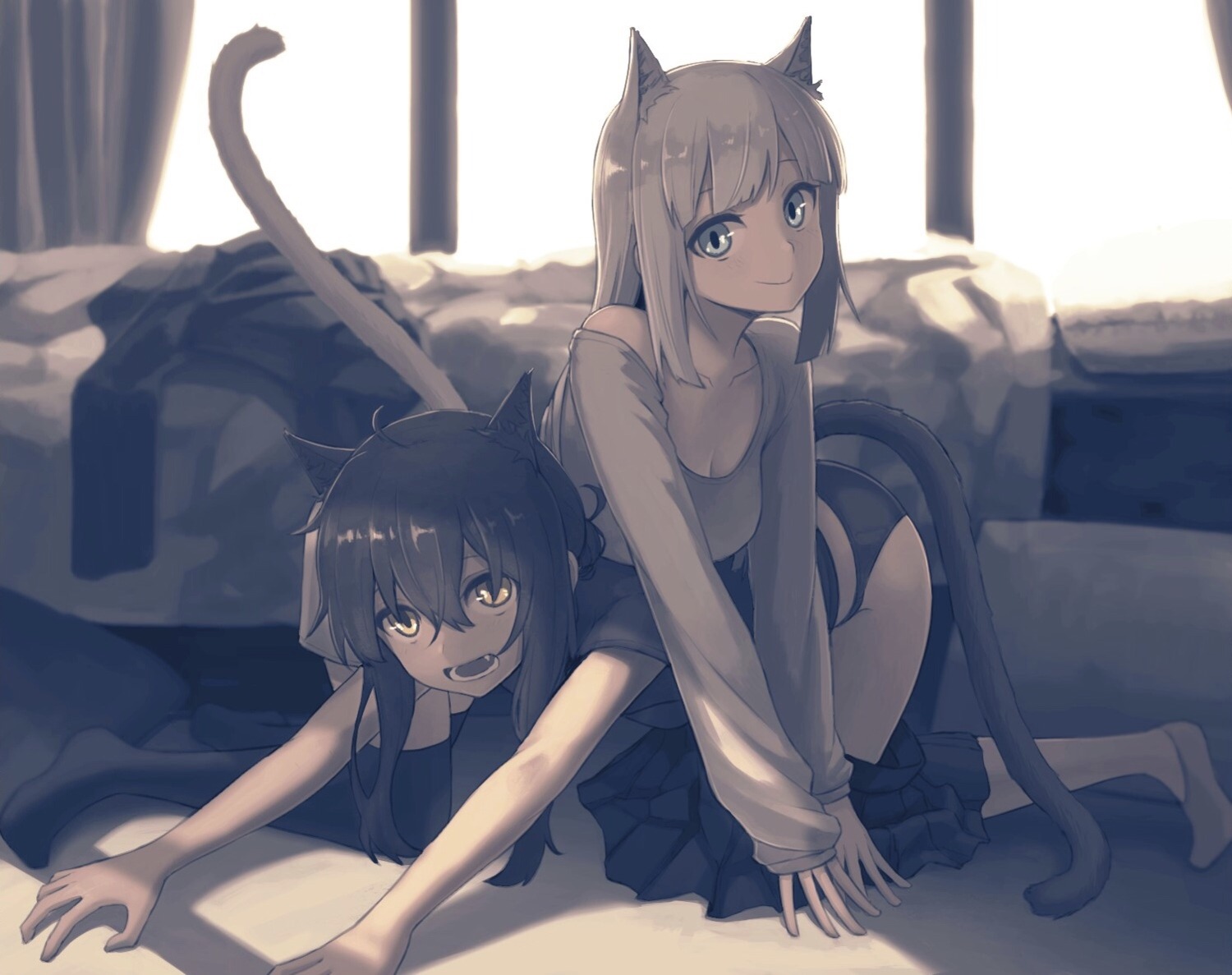 amekaze_yukinatsu, animal_ears, cleavage, nekomimi, pantsu, tail, thighhighs