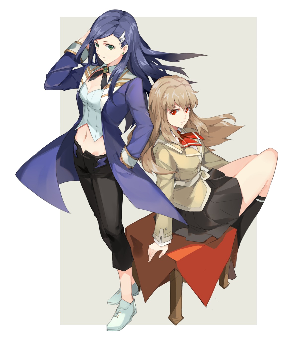 cleavage, fujino_shizuru, kuga_natsuki, kumako_(pixiv4171671), mai_hime, mai_otome, seifuku