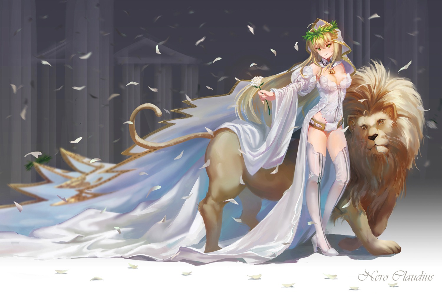artoria_pendragon_(fate), cleavage, fate/grand_order, heels, leotard, nero_claudius_(fate), thighhighs, ushas