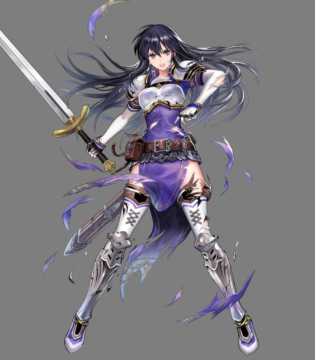 armor, asatani_tomoyo, ayra_(fire_emblem), dress, fire_emblem, fire_emblem:_seisen_no_keifu, fire_emblem_heroes, heels, nintendo, sword, thighhighs, torn_clothes, transparent_png