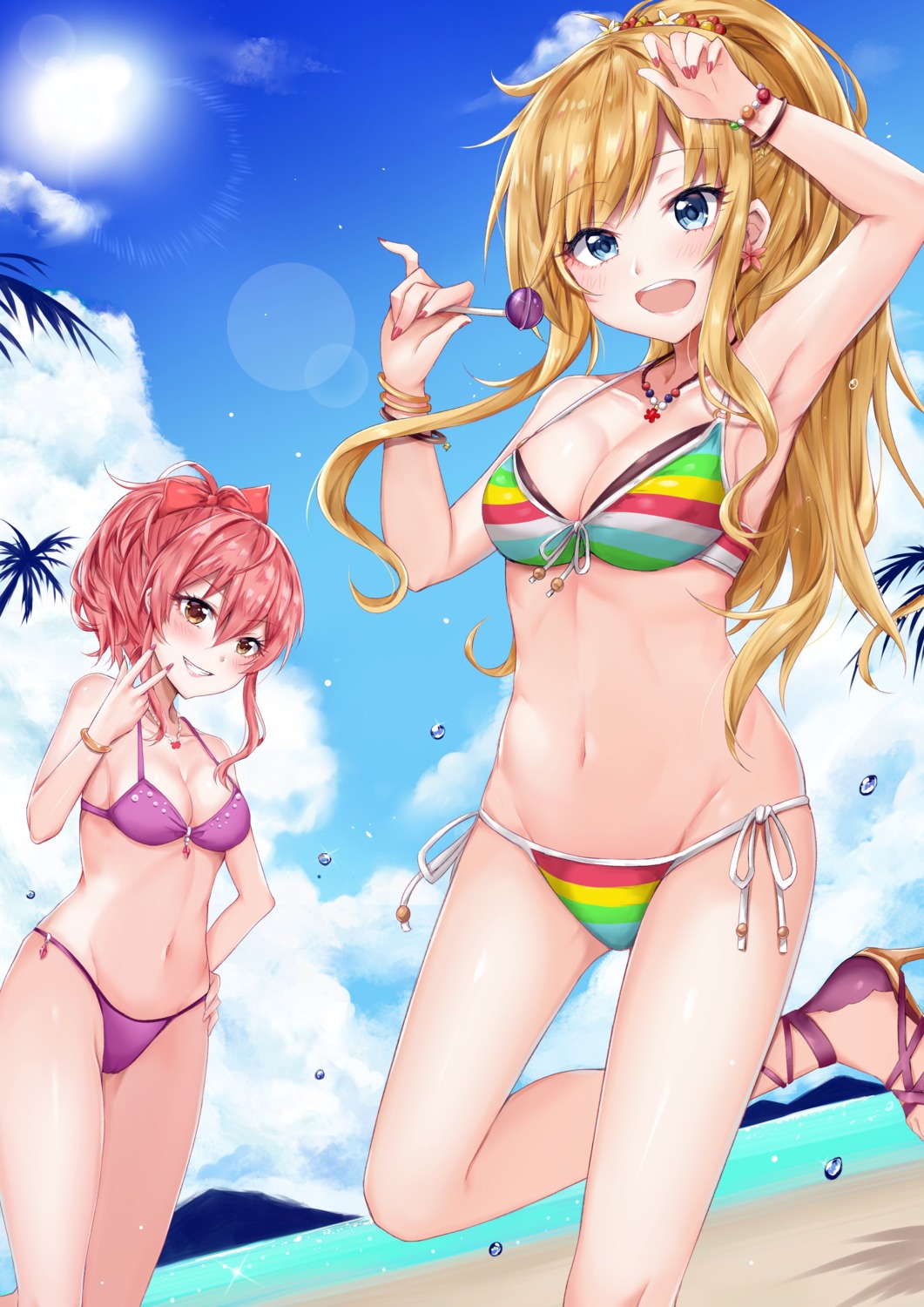 bikini, cleavage, coffeedog, heels, jougasaki_mika, ootsuki_yui, swimsuits, the_idolm@ster