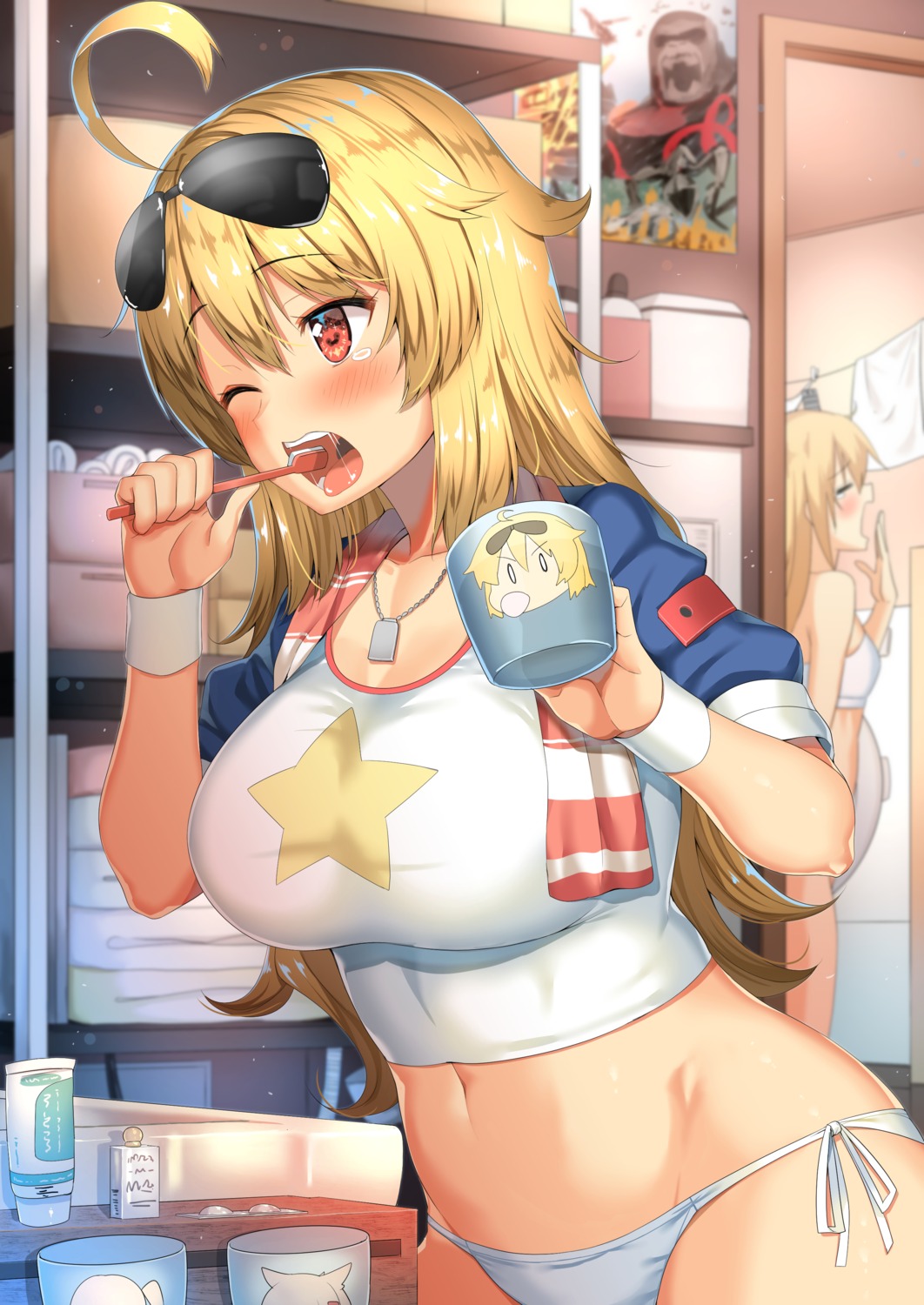azur_lane, body_mahattaya_ginga, bra, cleveland_(azur_lane), columbia_(azur_lane), megane, pantsu, string_panties