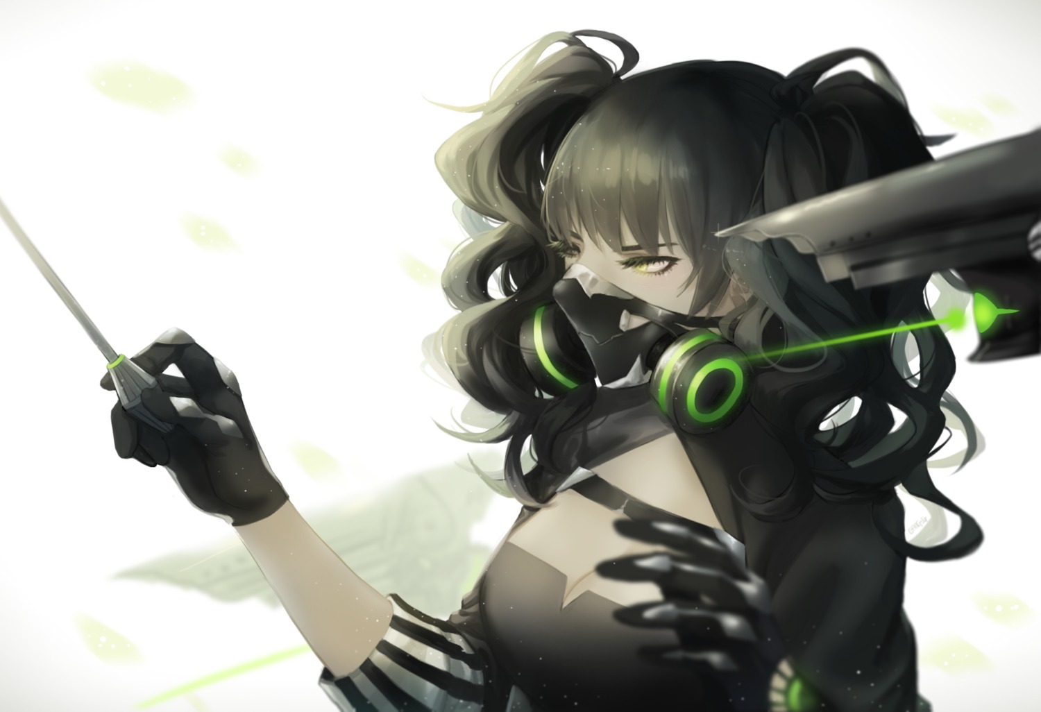 cleavage, gangsta_g, girls_frontline, gun, scarecrow_(girls_frontline)