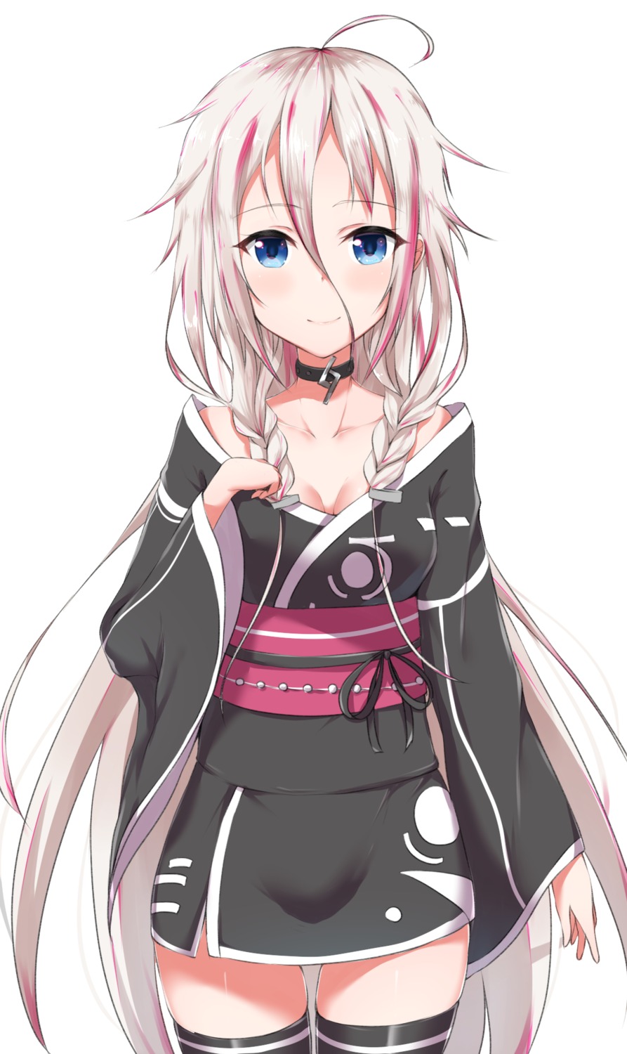 cleavage, ia_(vocaloid), japanese_clothes, kirikan, open_shirt, thighhighs, vocaloid