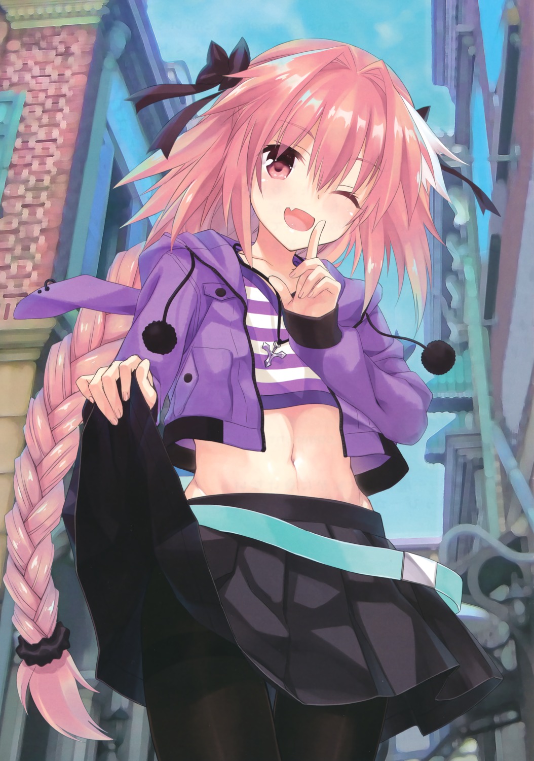 astolfo_(fate), egoistic_honey, fate/grand_order, kobuichi, pantyhose, skirt_lift, trap