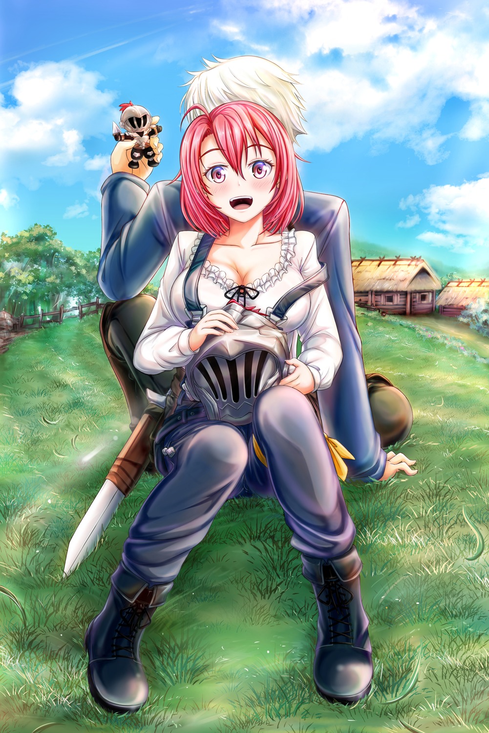 armor, cleavage, cow_girl, goblin_slayer, goblin_slayer_(character), sword, zen_mine
