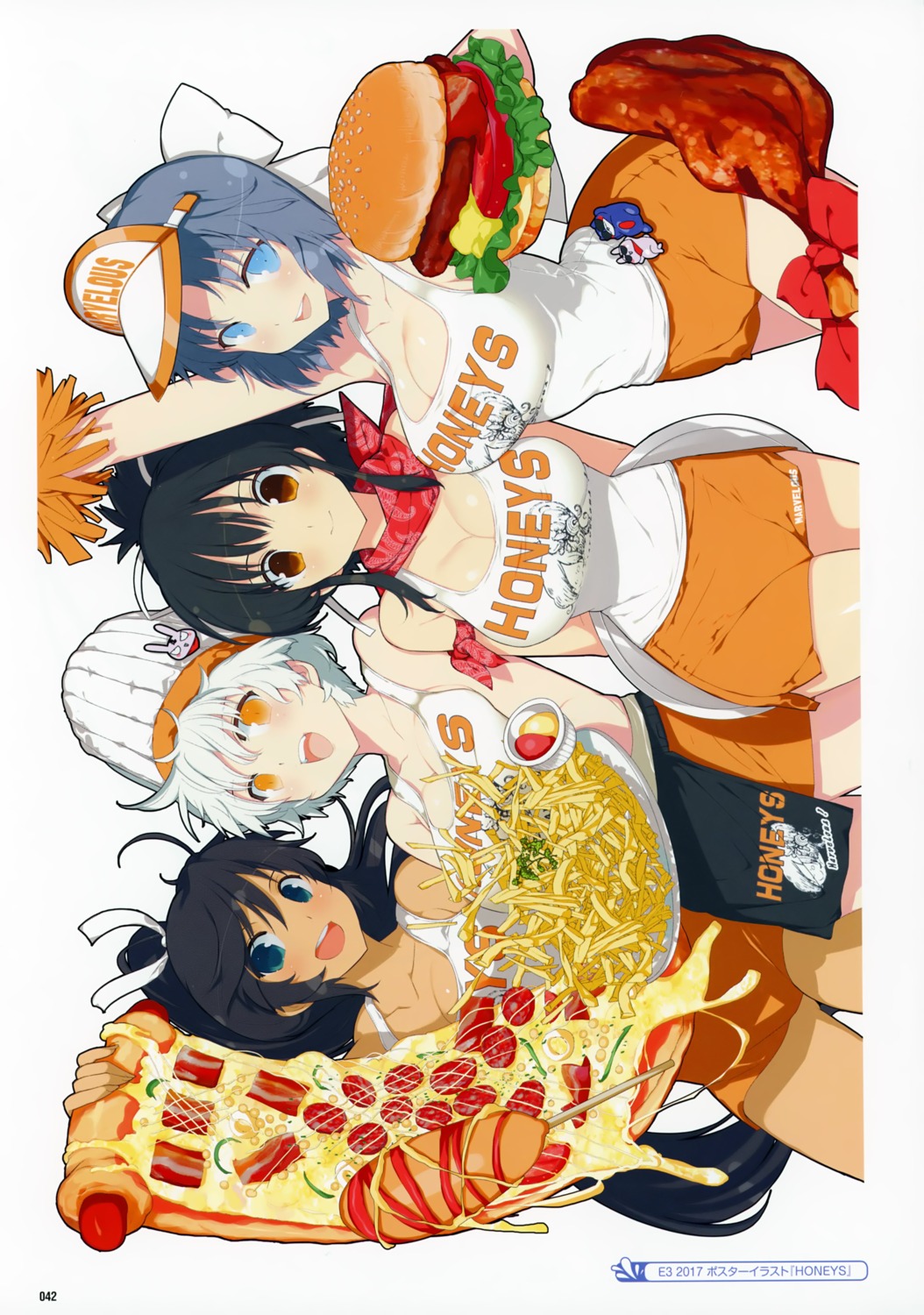 asuka_(senran_kagura), cleavage, homura_(senran_kagura), miyabi_(senran_kagura), waitress, yaegashi_nan, yumi_(senran_kagura)