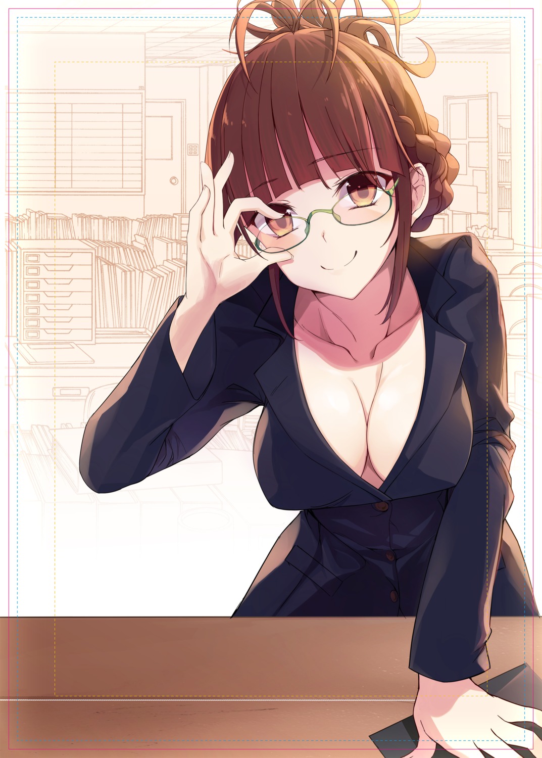 akizuki_ritsuko, business_suit, cream_(artist), megane, no_bra, the_idolm@ster, torn_clothes