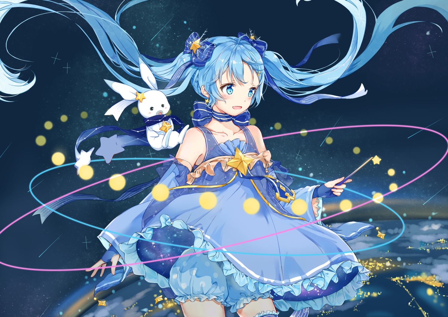 bloomers, dress, hatsune_miku, hokuotzu, skirt_lift, vocaloid, yuki_miku