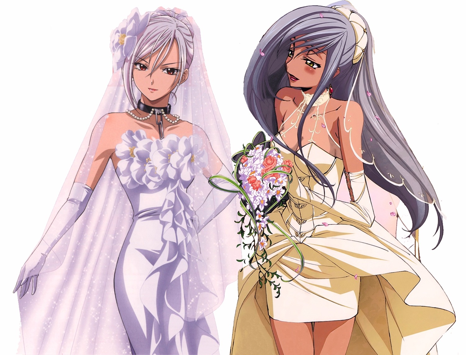 akashiya_moka, code_geass, crossover, dress, inner_moka, photoshop, rosario_to_vampire, viletta_nu, wedding_dress