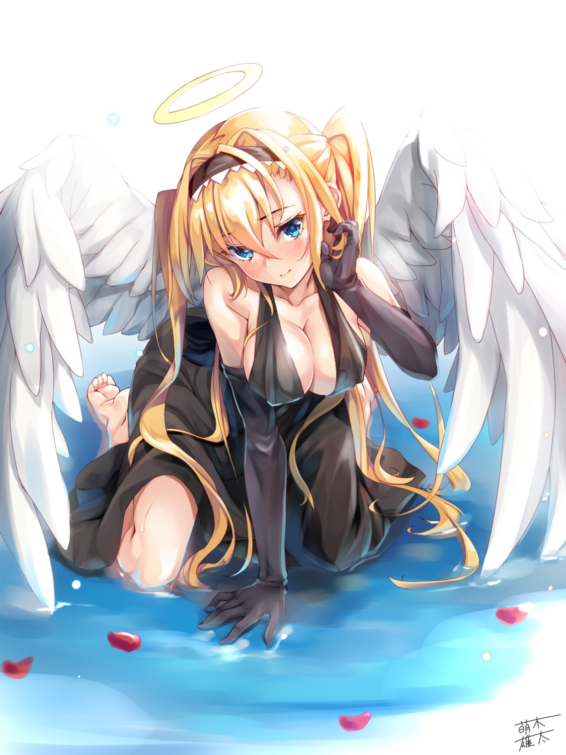 angel, cleavage, dress, moeki_yuuta, wings