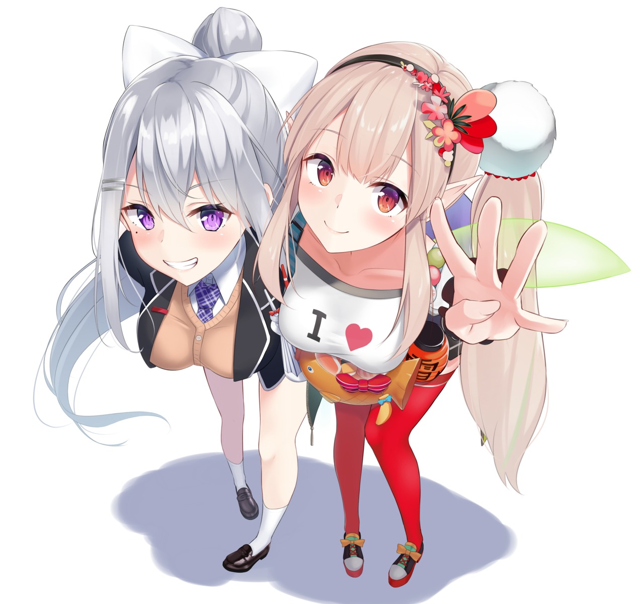 elf, elu_(nijisanji), higuchi_kaede, mirea, nijisanji, pointy_ears, seifuku, sweater, thighhighs, wings