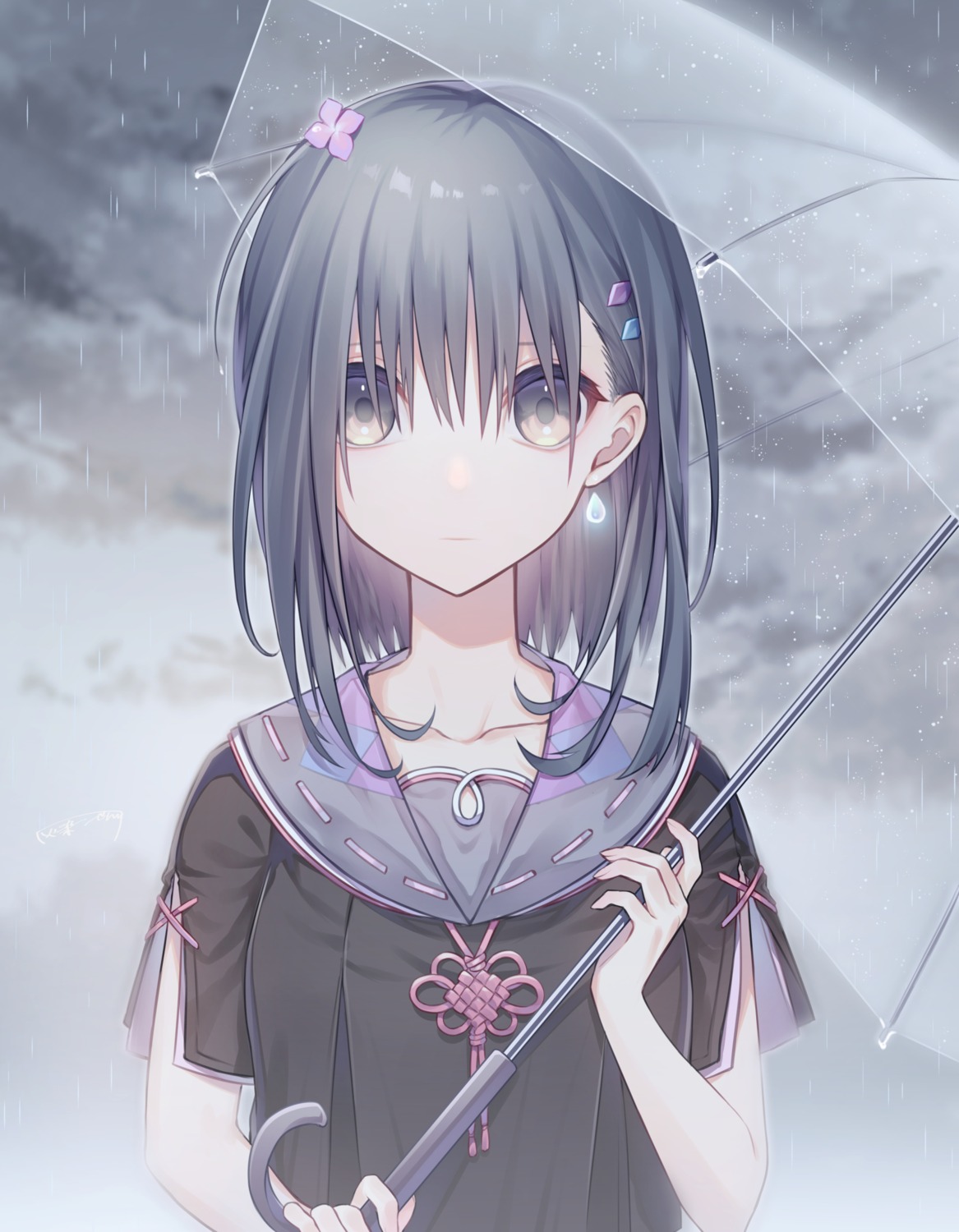 natsu_tora, see_through, seifuku, umbrella, wet_clothes