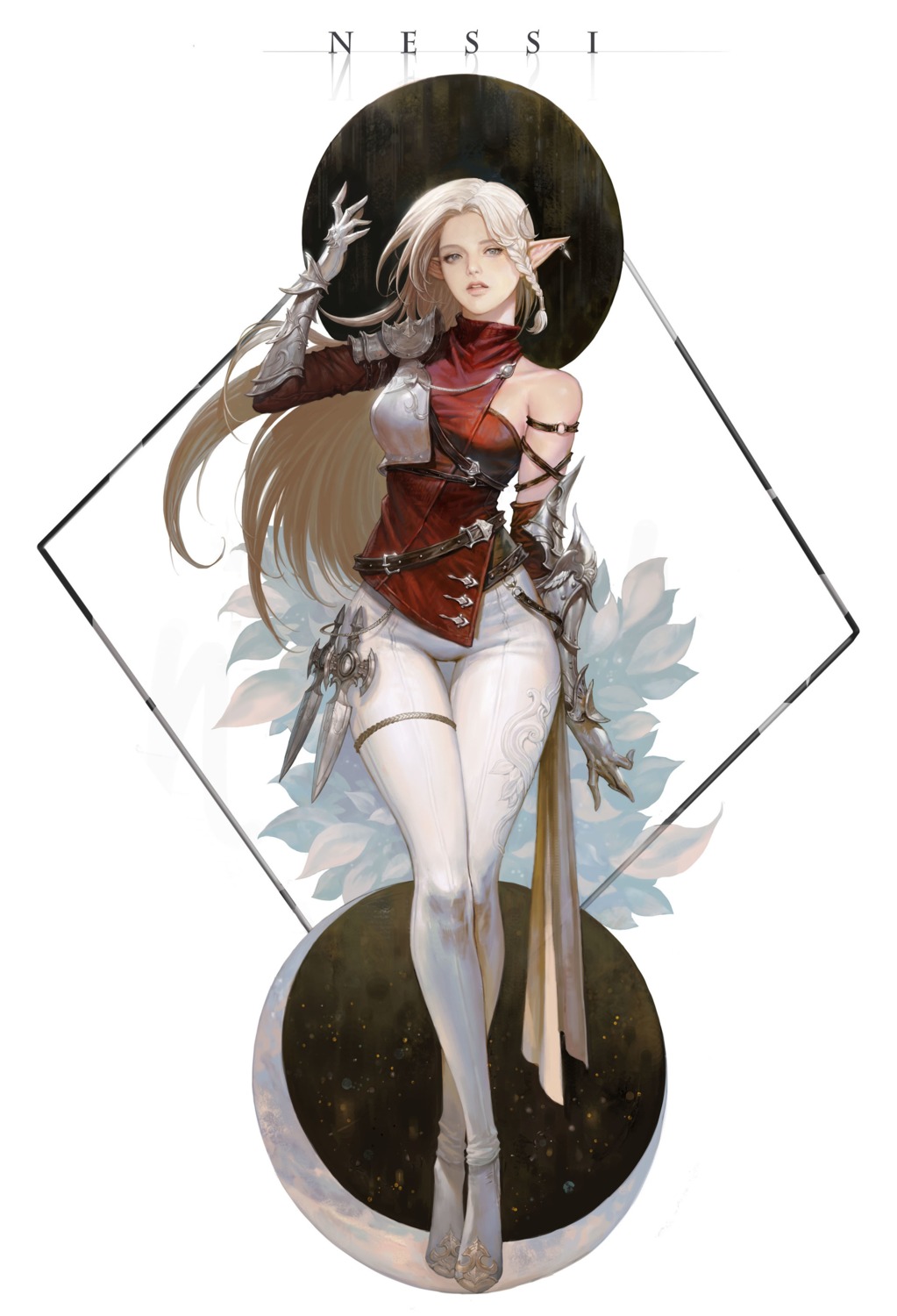 armor, elf, nessi, pointy_ears, weapon