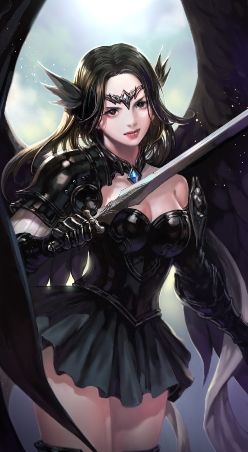 armor, cleavage, mabinogi_duel, nessi, sword, thighhighs