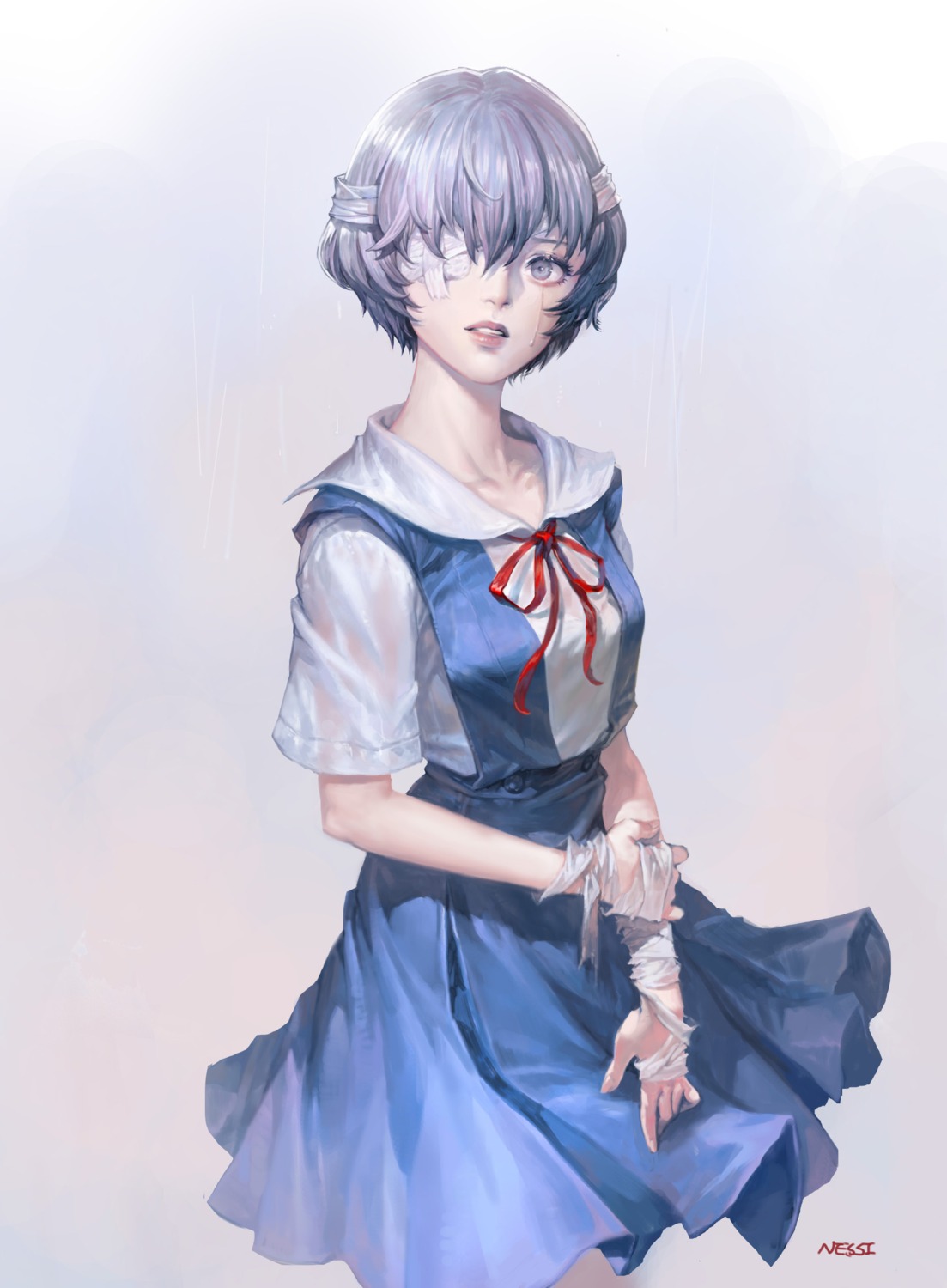 ayanami_rei, bandages, neon_genesis_evangelion, nessi, see_through, seifuku