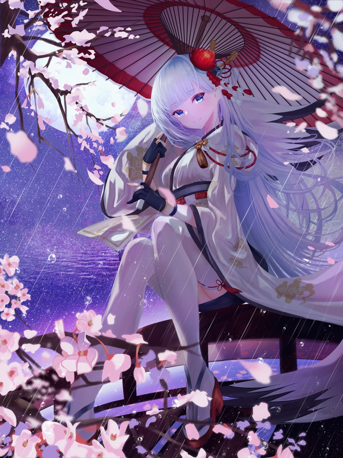 azur_lane, heels, japanese_clothes, neiless_neiro, shoukaku_(azur_lane), thighhighs, umbrella
