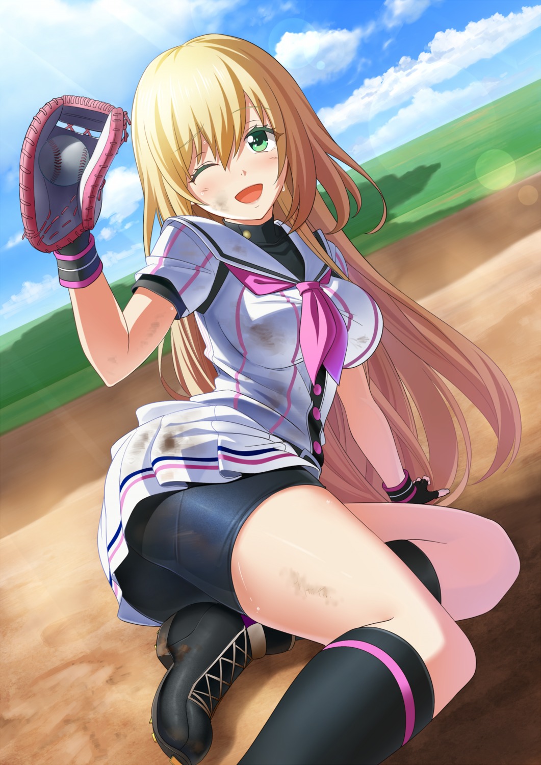 baseball, bike_shorts, hachigatsu_no_cinderella_nine, nozaki_yuuki, nyannmaru, seifuku