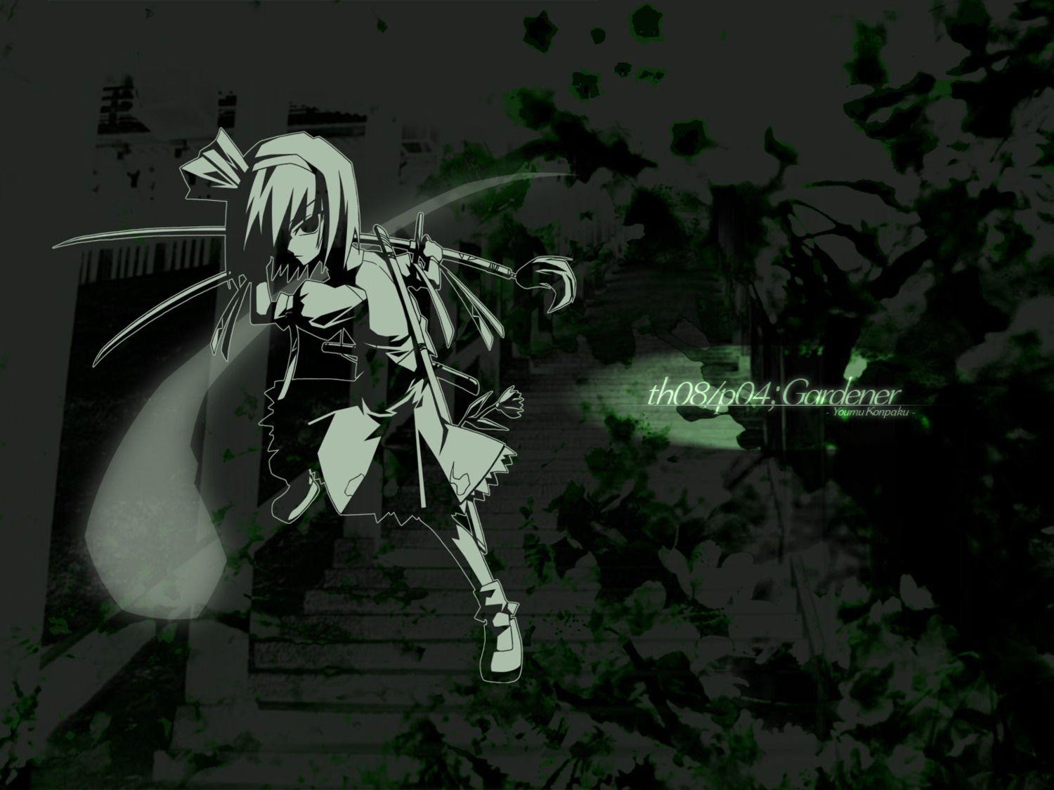 konpaku_youmu, leviathan_(zettai_bouei_leviathan), monochrome, sword, touhou, wallpaper