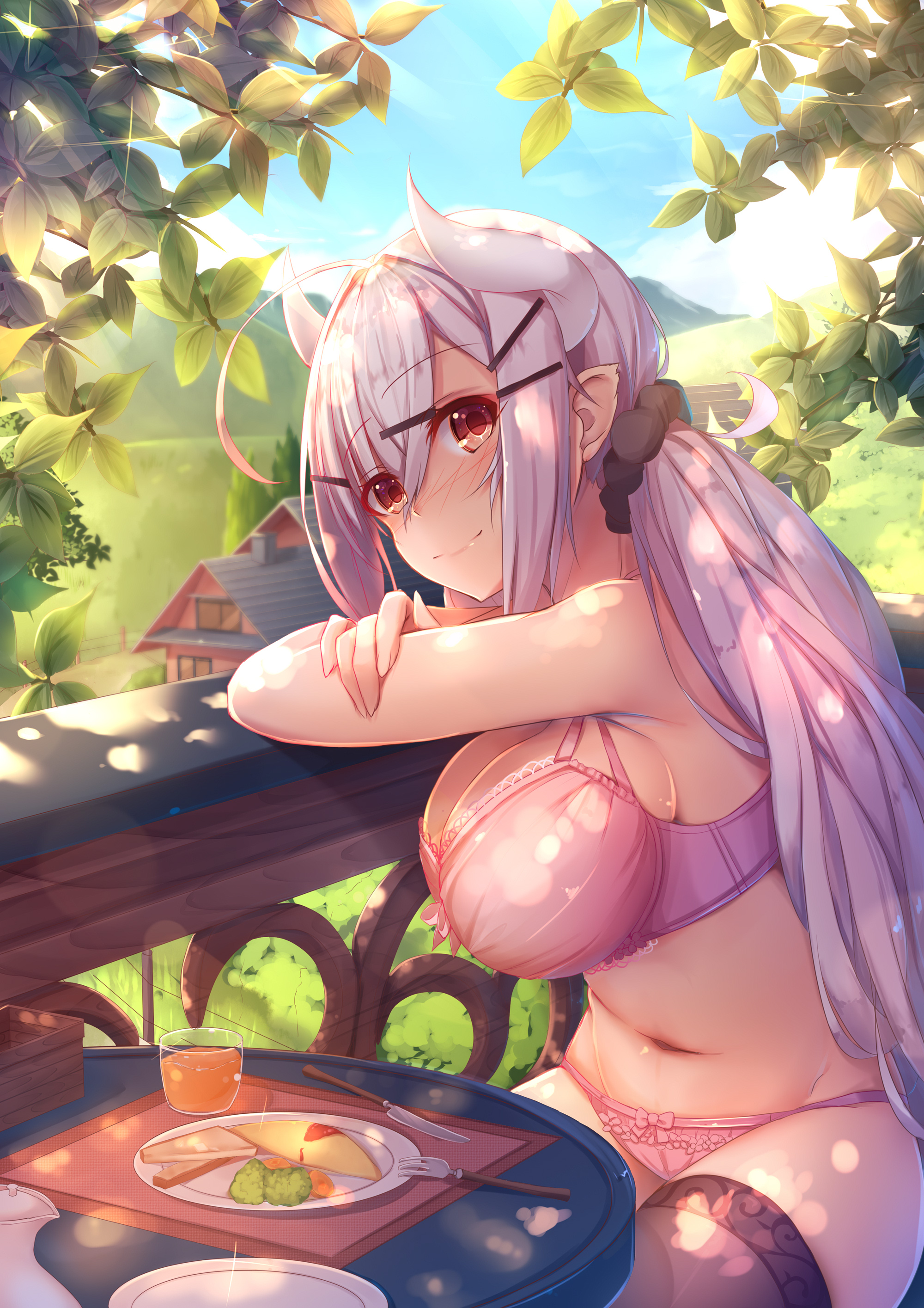 bra, horns, pantsu, tatapopo, thighhighs