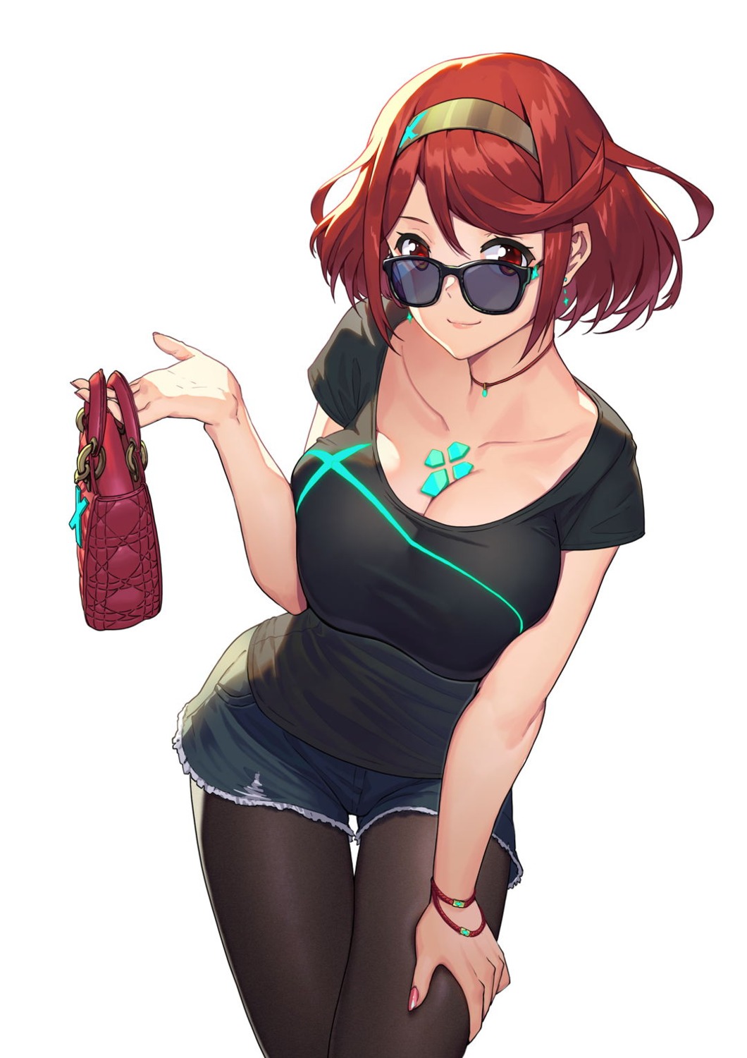 cleavage, homura_(xenoblade_2), madyy, megane, pantyhose, xenoblade_(series), xenoblade_2