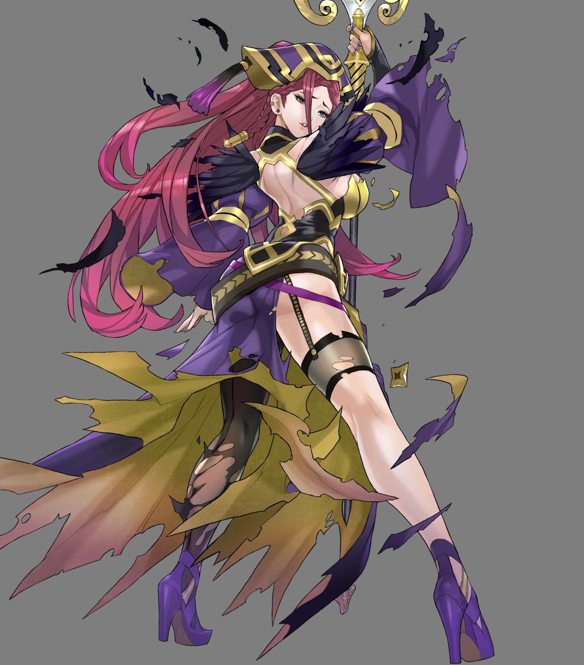 armor, ass, fire_emblem, fire_emblem_heroes, garter, heels, loki_(fire_emblem), maeshima_shigeki, nintendo, torn_clothes, transparent_png, weapon
