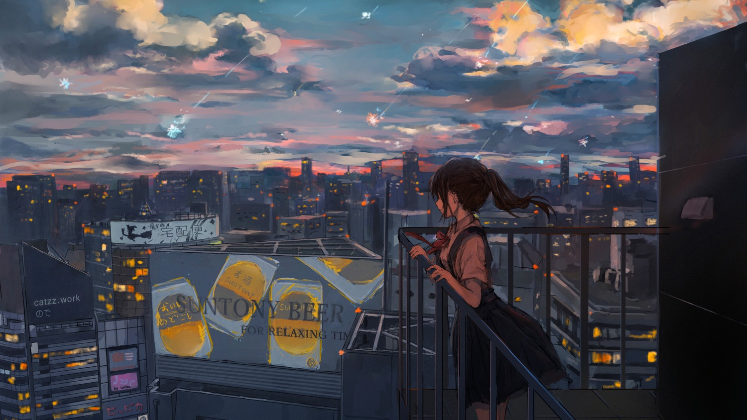 catzz, dress, landscape, seifuku, wallpaper
