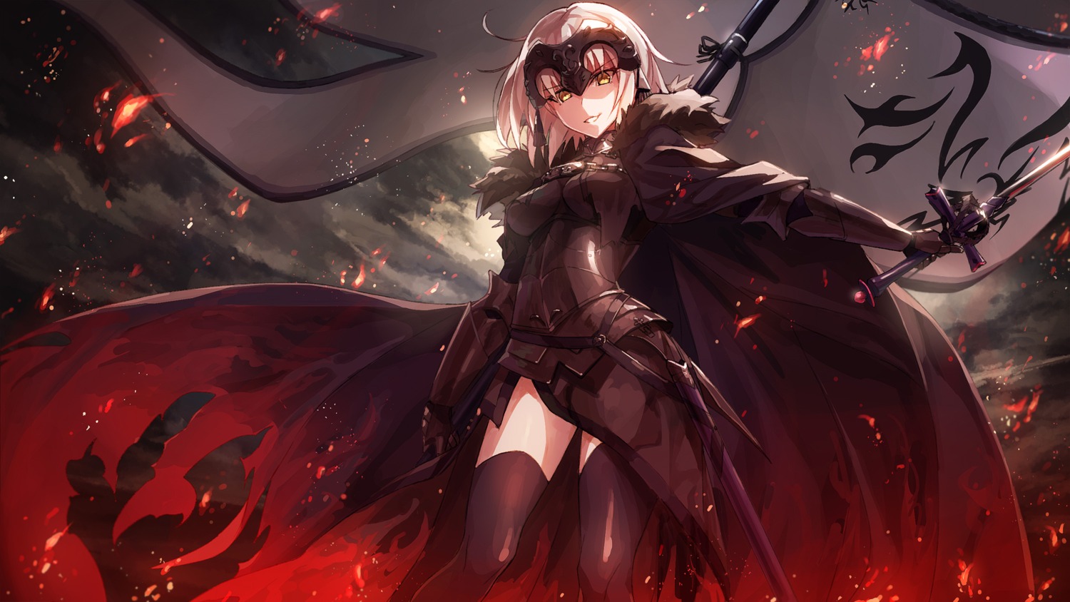 armor, fate/grand_order, jeanne_d'arc, jeanne_d'arc_alter_(fate), k-me, sword, thighhighs