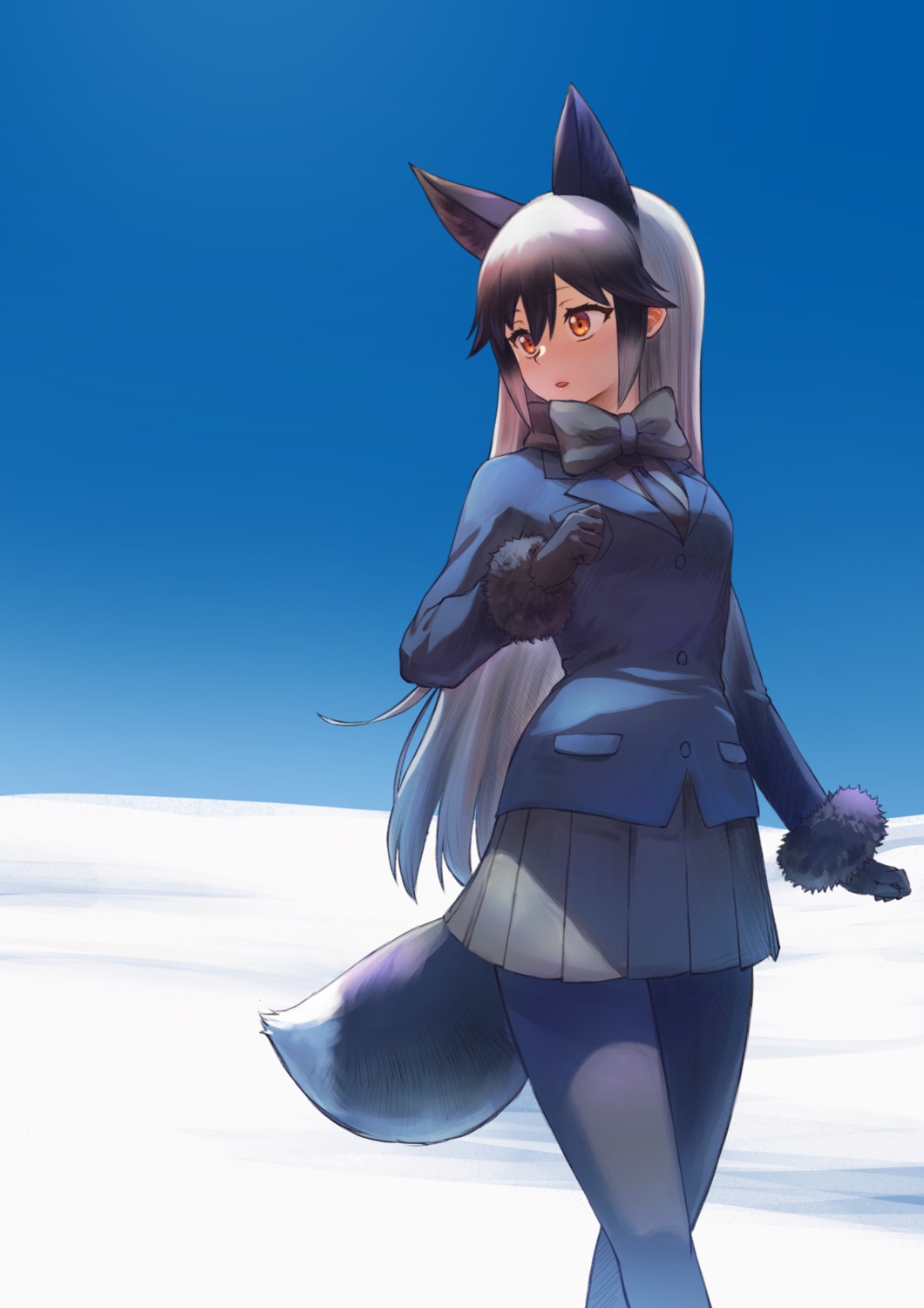 animal_ears, emoshon, kemono_friends, pantyhose, silver_fox, tail