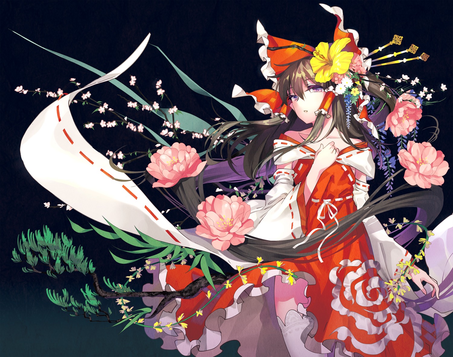 hakurei_reimu, thighhighs, touhou, tsurukame